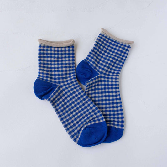 Picnic Mid Crew Socks: Oatmeal Blue