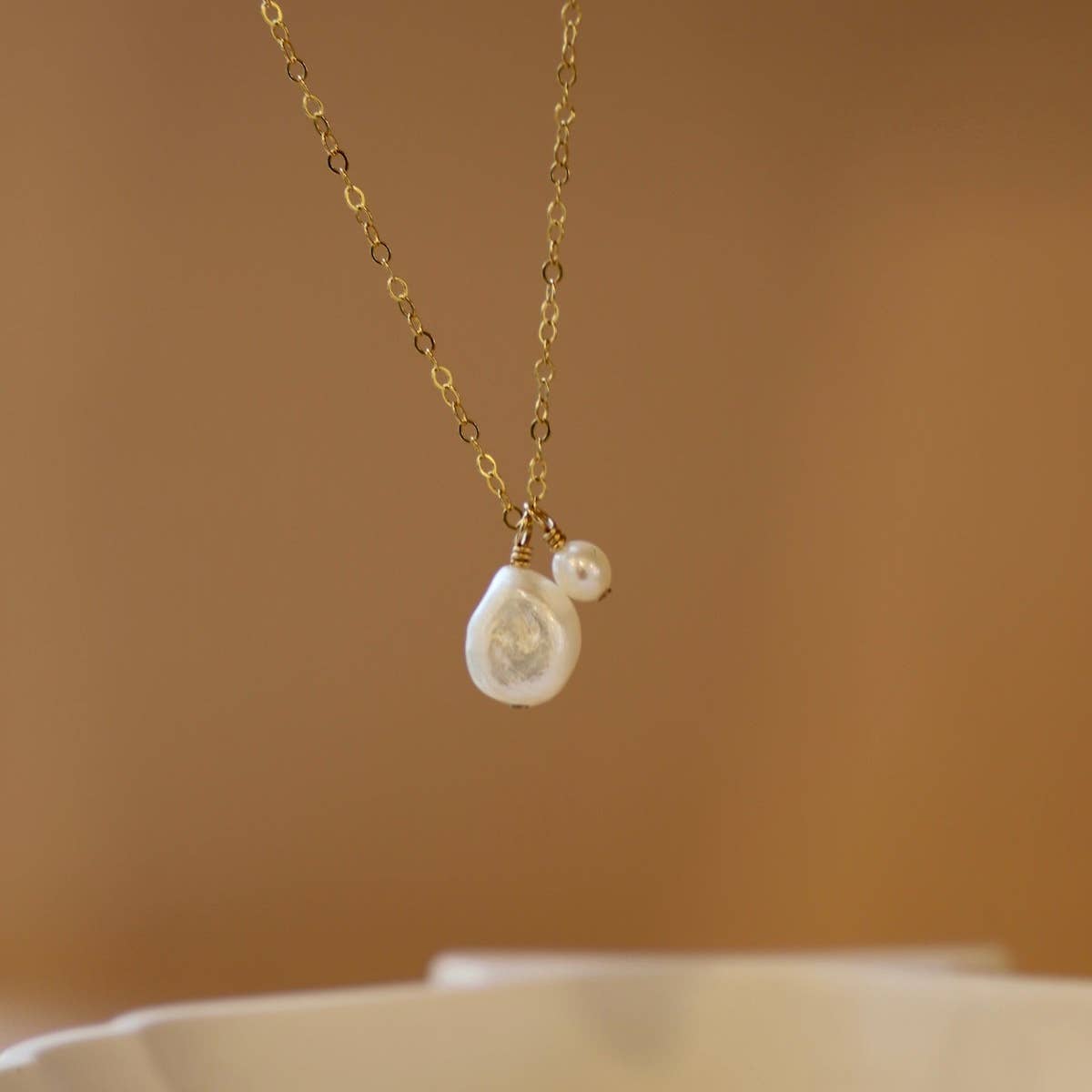 Double Pearl Drop Necklace