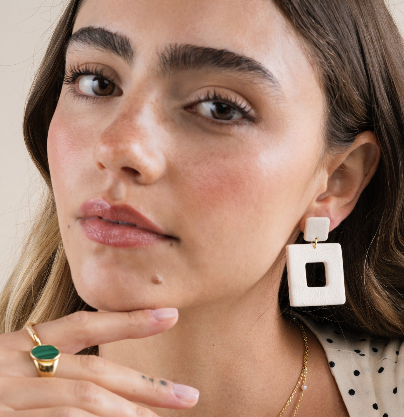 Square Clay Earring - Oat Milk