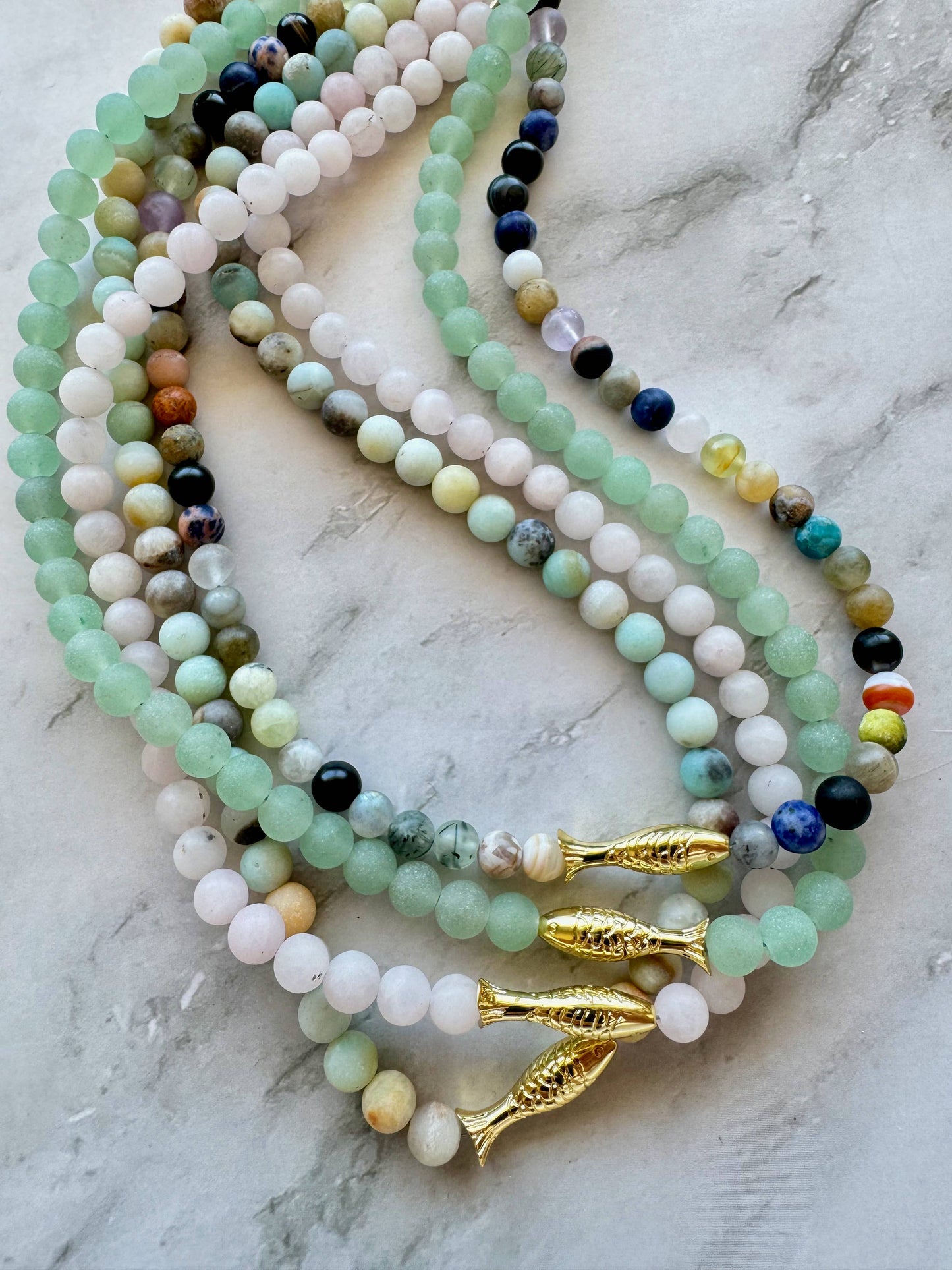 Ashia Beaded Fish Necklace | Mixed Gemstone