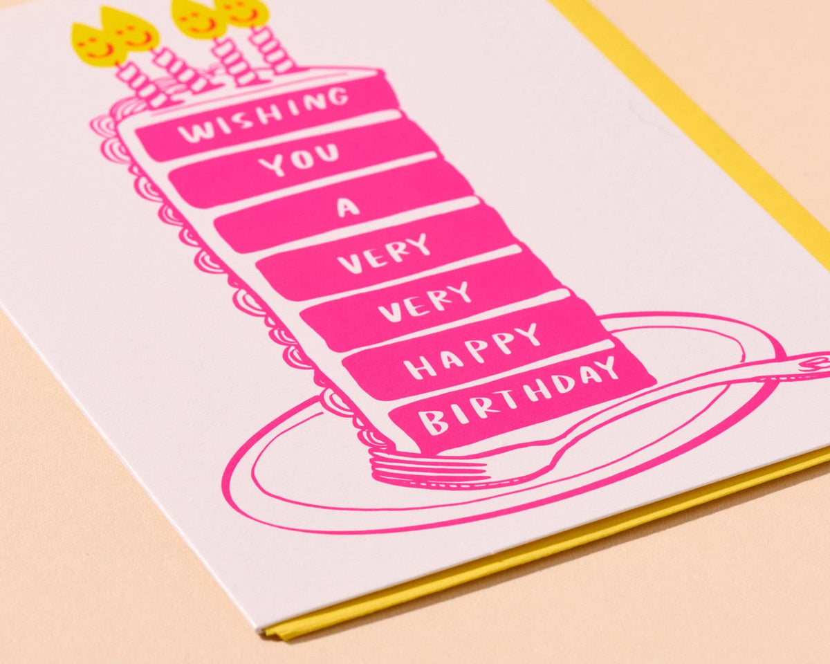 Letterpress Birthday Card—Very Happy Birthday (Cake, Cute)