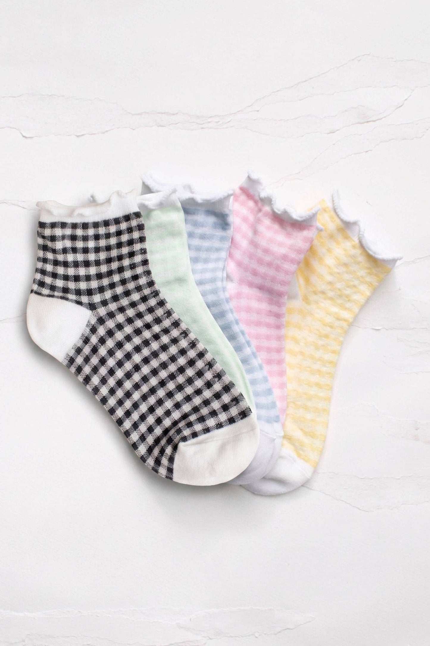 Pastel Gingham Ruffle Ankle Socks: Green