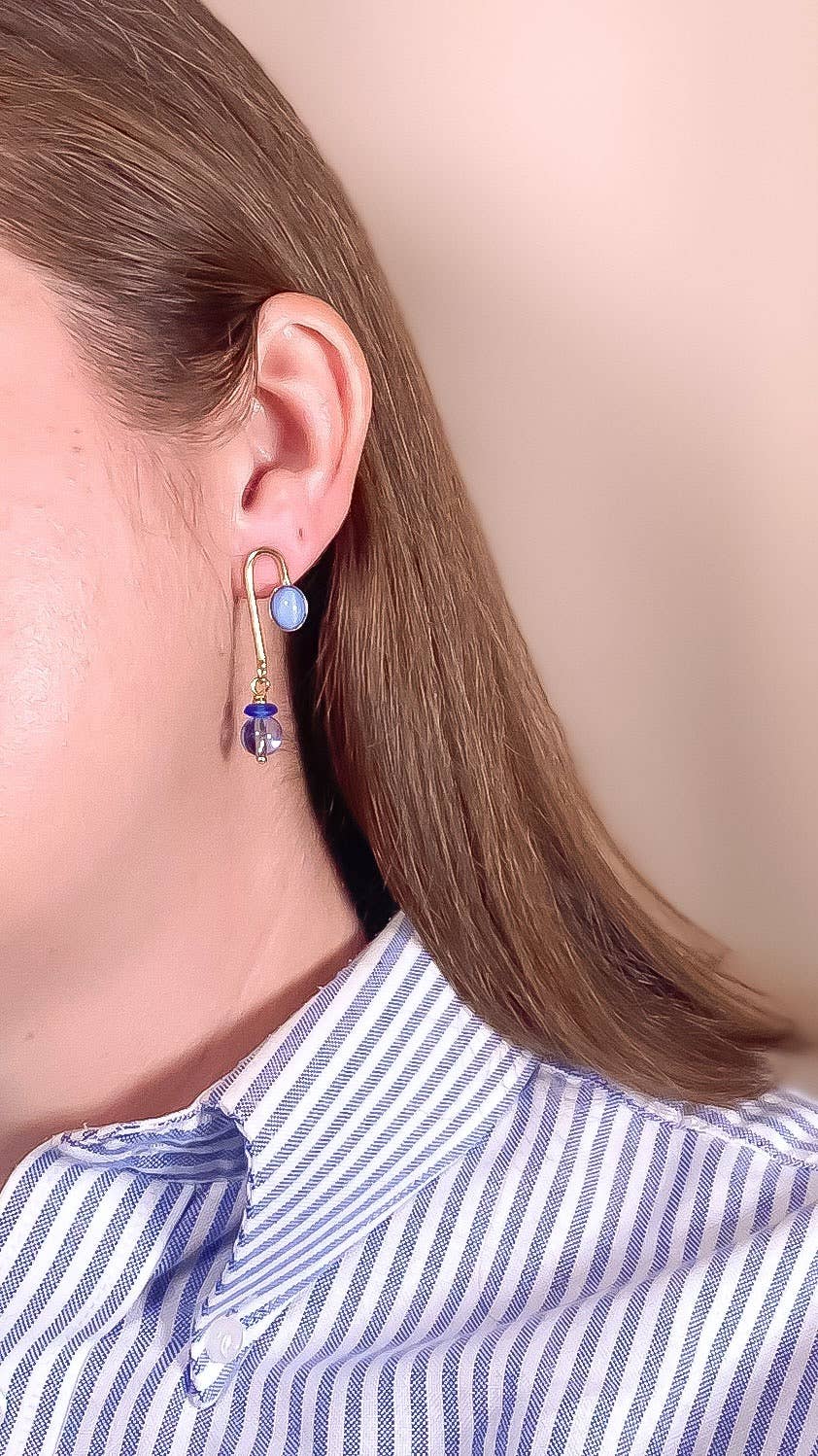 Blue Moonstone Asymmetrical Arch Earrings