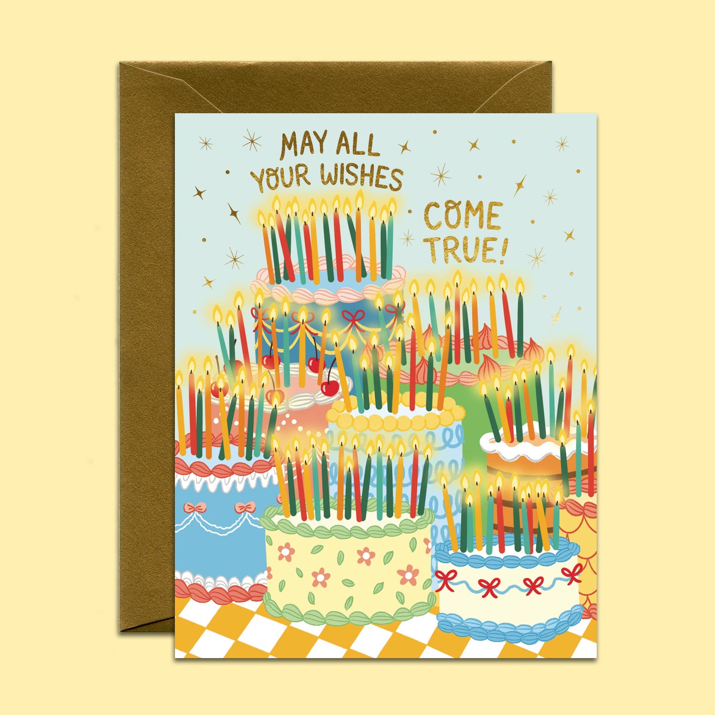 Many Wishes Retro Vintage Birthday Cakes Card