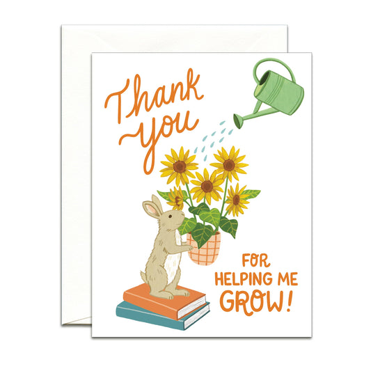 Bunny Rabbit Holding Sunflowers Teacher Appreciation Card