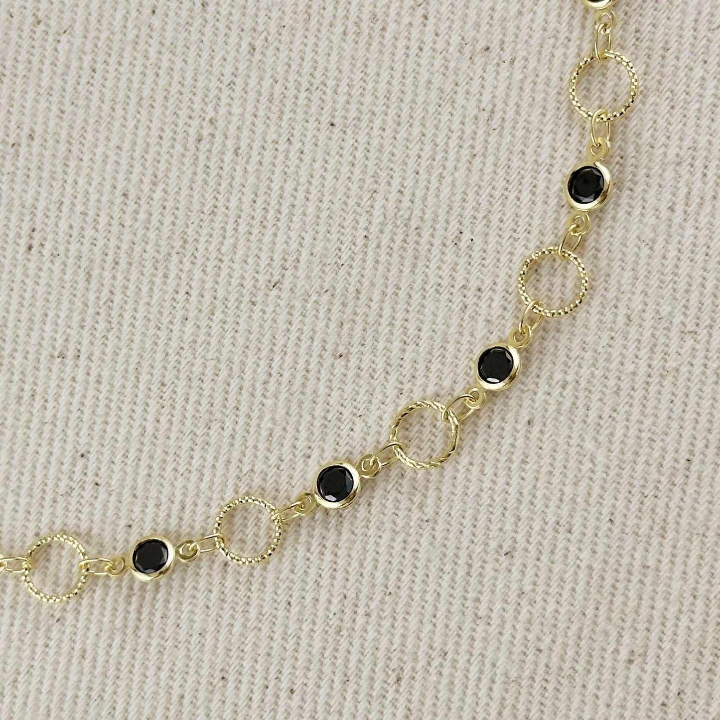 18k Gold Filled Black Bezel CZ & Circles Choker Necklace