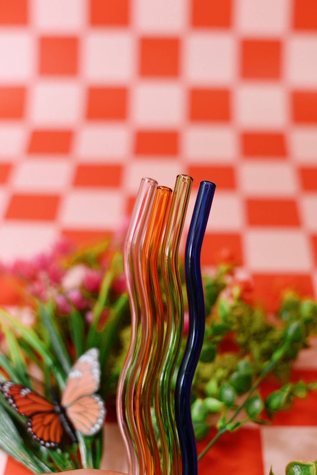 Wavy Glass Straws: Amber