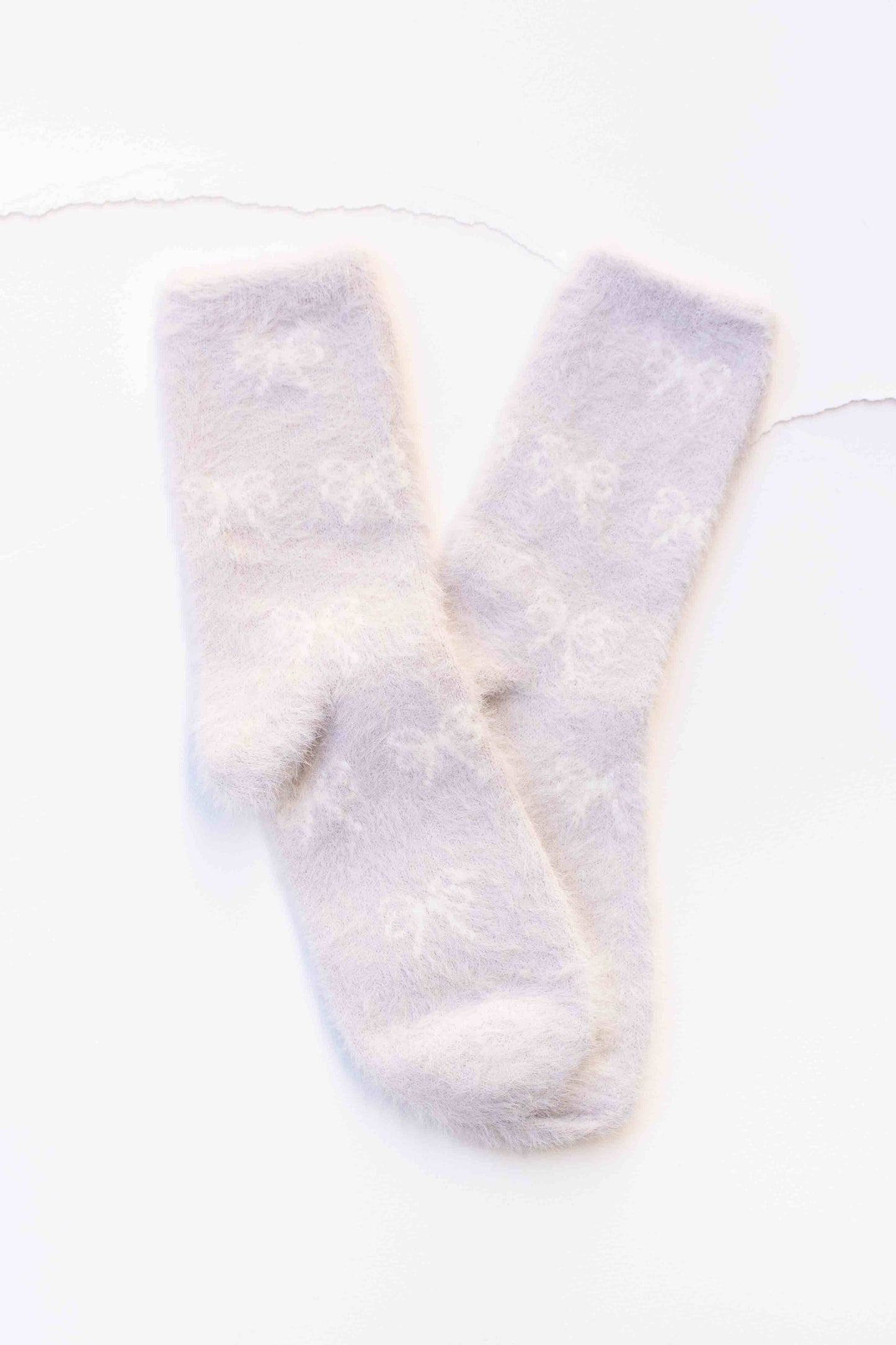 Fluffy Bow Knit Socks | Cloud
