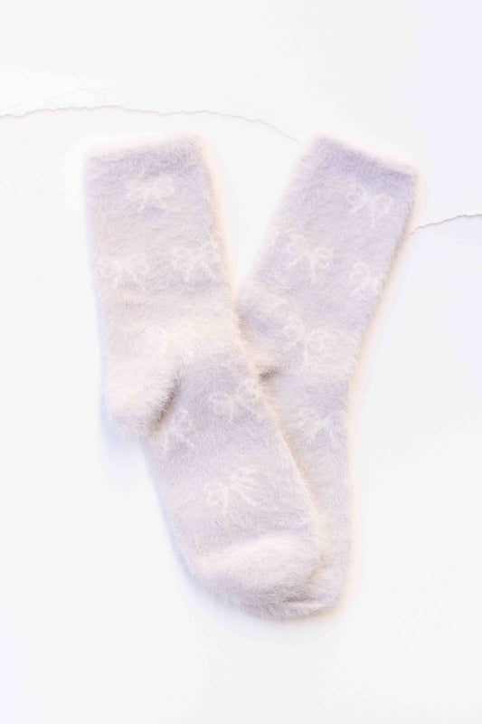 Fluffy Bow Knit Socks | Cloud