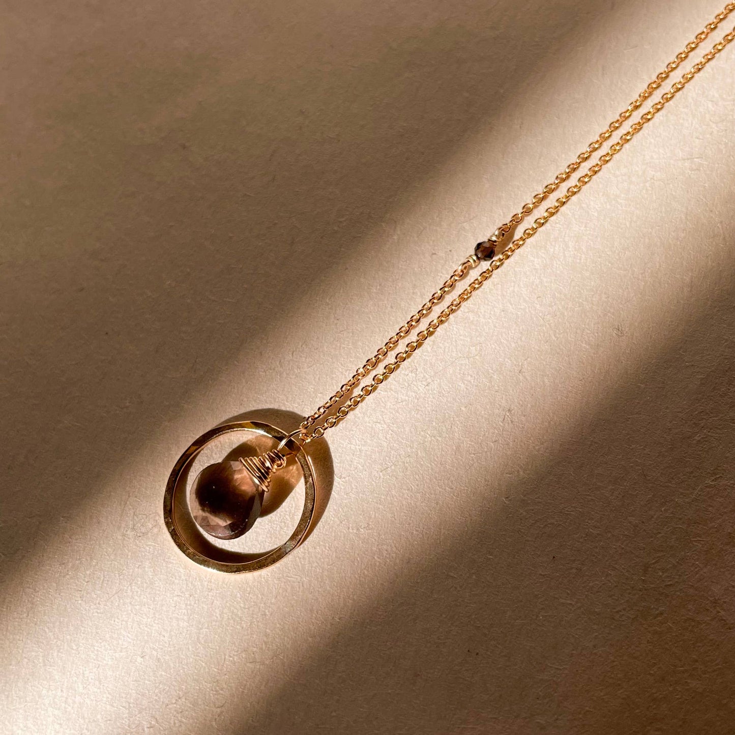 Single Circle and Stone Necklace: Gold Filled / Smokey Quartz