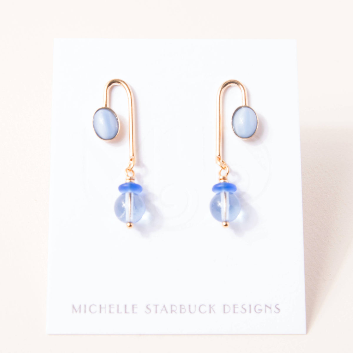 Blue Moonstone Asymmetrical Arch Earrings