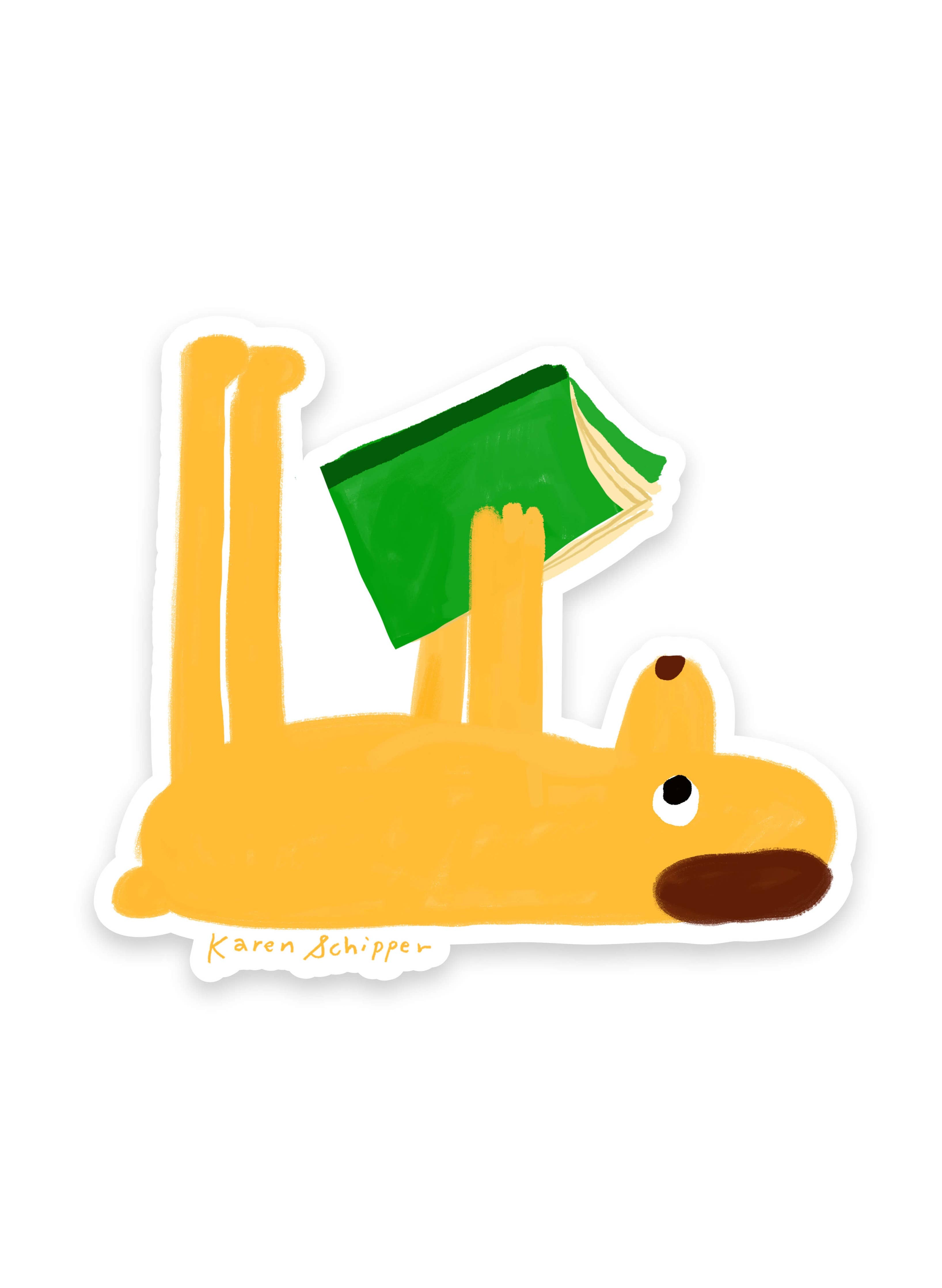 Reading Dog Sticker – Book Sticker – Small Batch