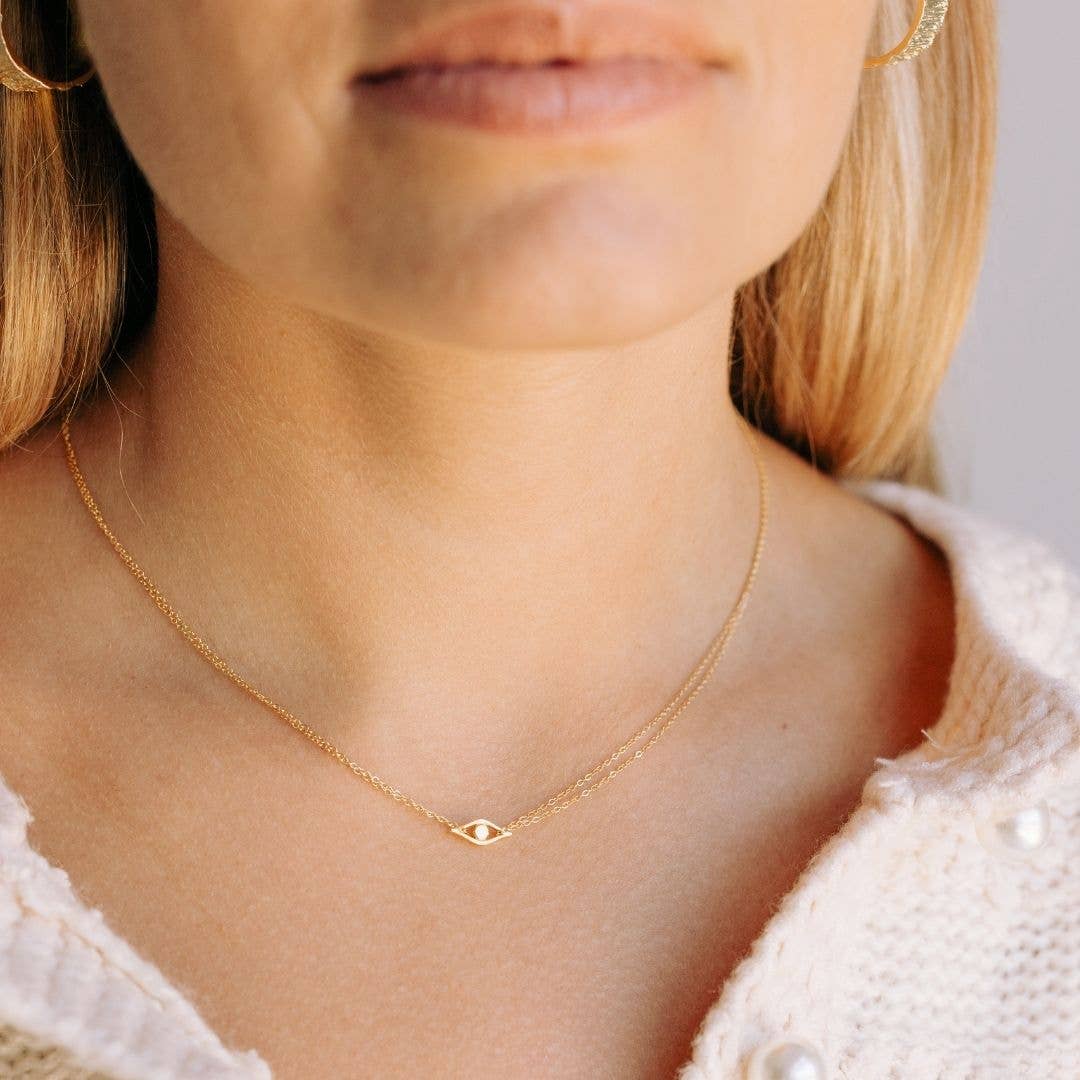 Evil Eye Pendant Necklace in Recycled Brass: Gold