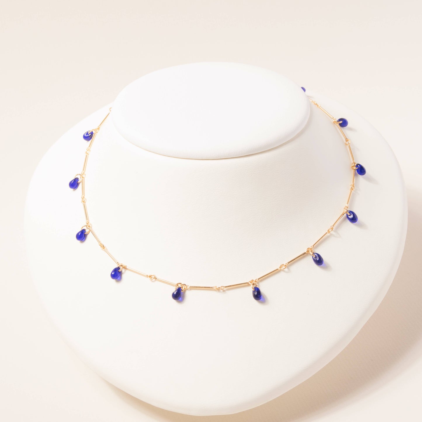 Teardrop Fringe Necklace in Cobalt Glass: 16"
