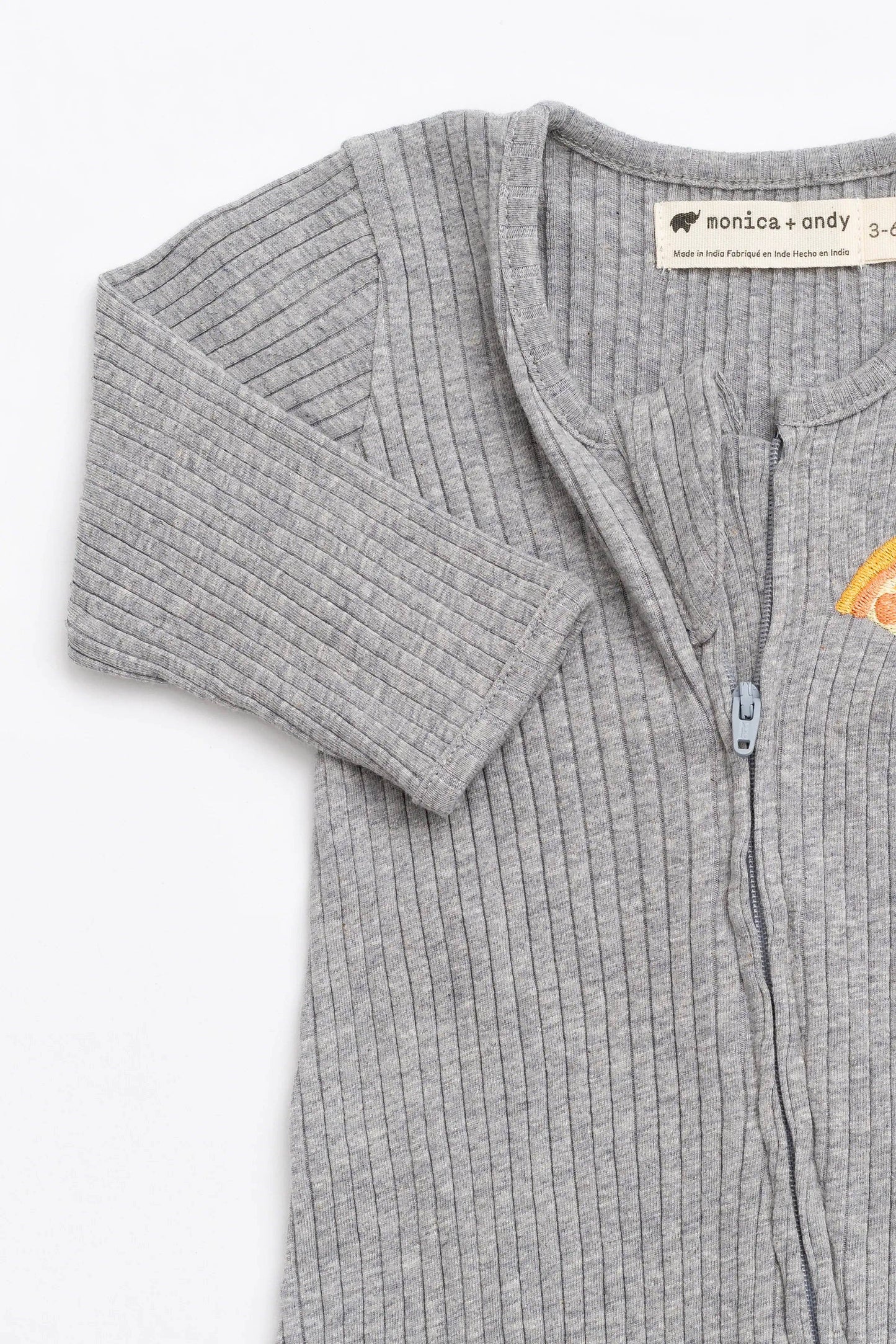 Zipper One-Piece_Embroidered Tiny Pizza: Unisex / Embroidered Tiny Pizza / 6-9m