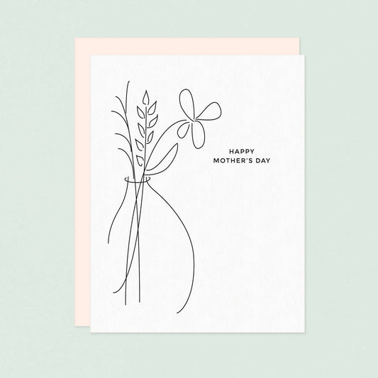 Linework Floral Mother's Day Letterpress Greeting Card