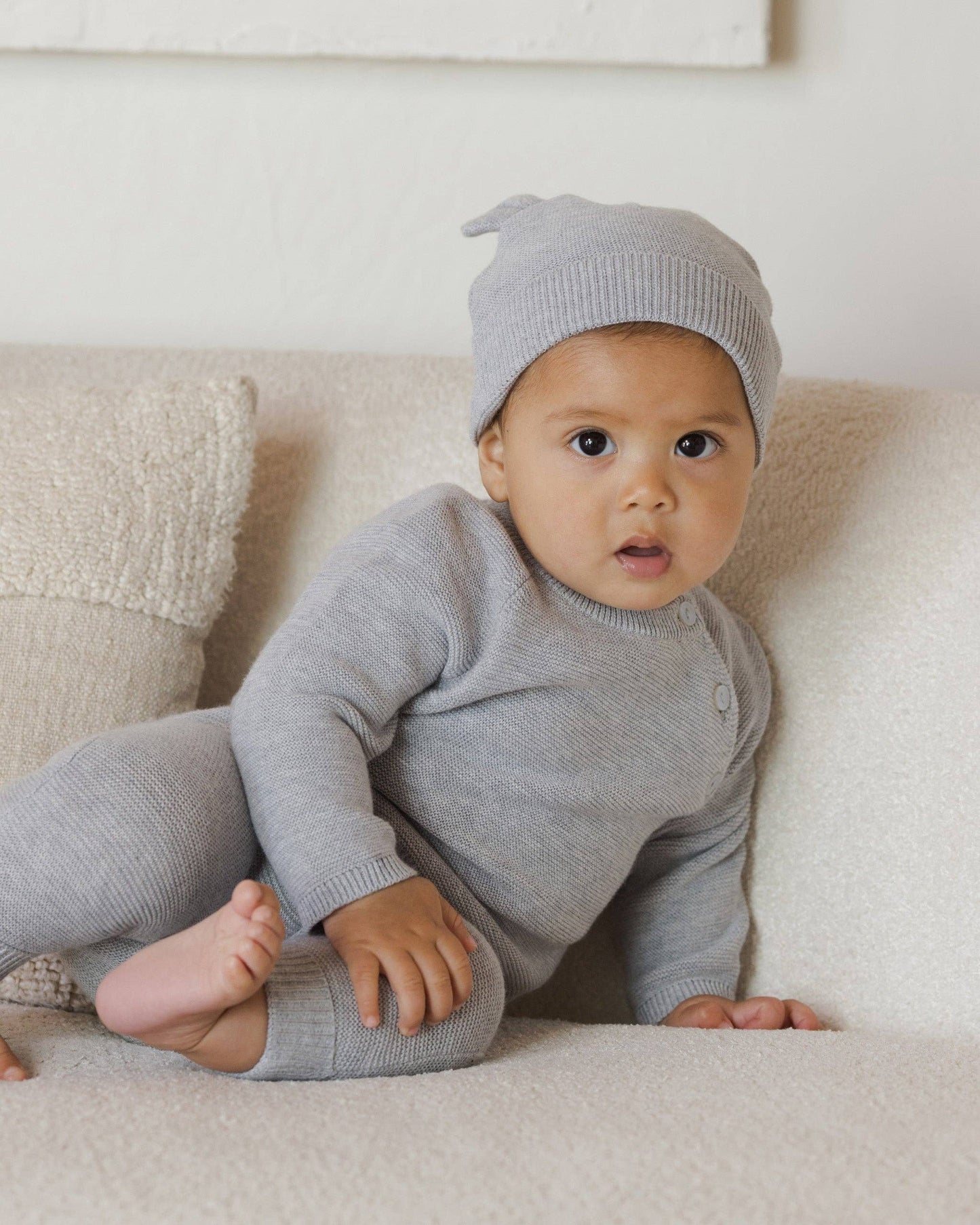 Baby Bear Beanie Heathered Dusty Blue: 3-6M