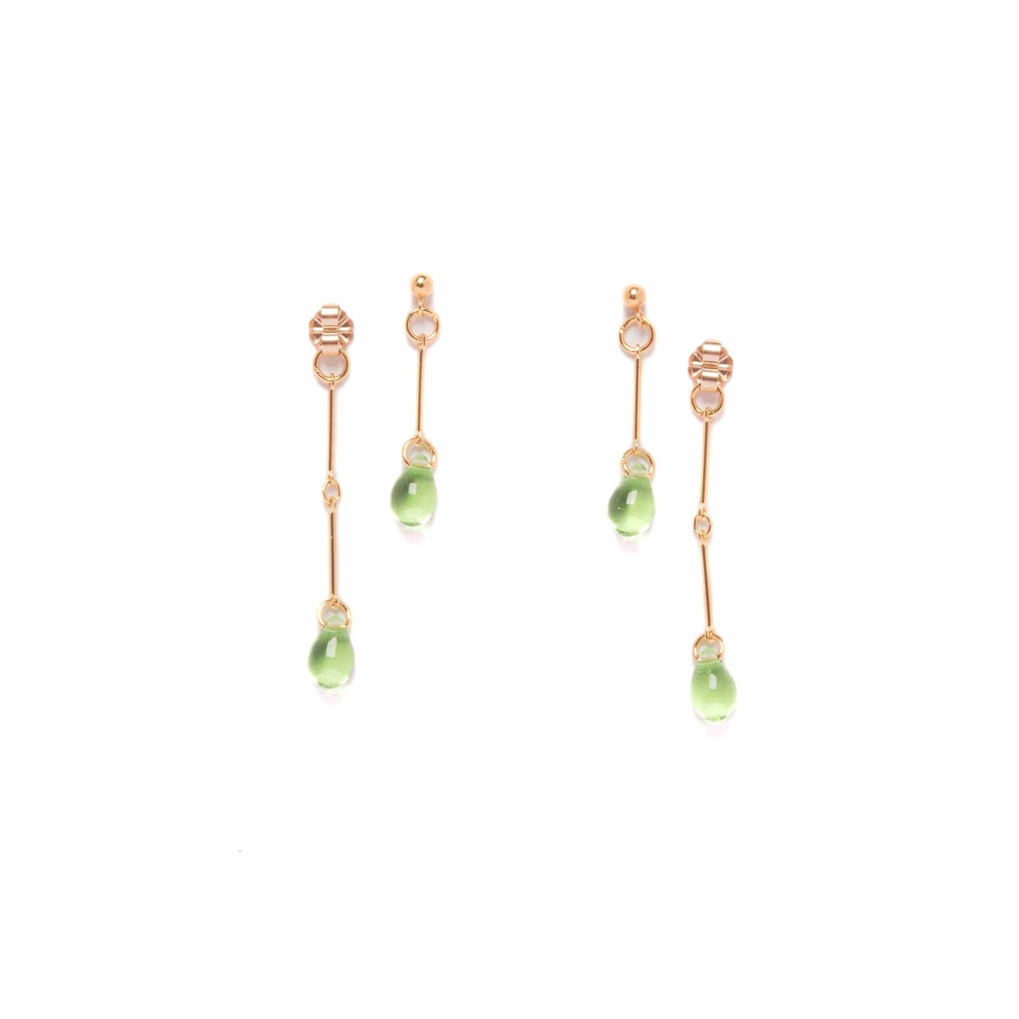 Peridot Glass Double Drop Earrings