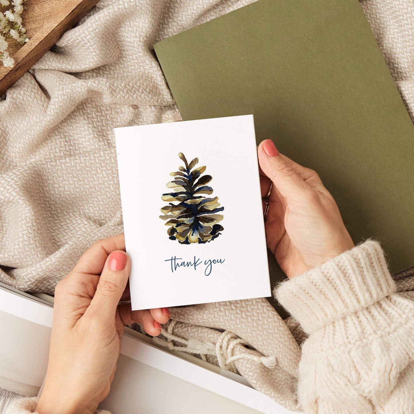 Pinecone Watercolor Thank You Card