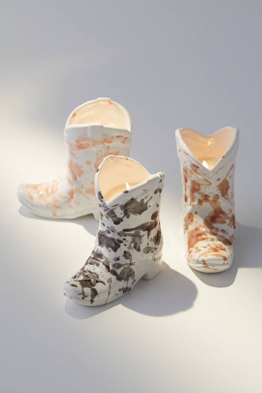 Paddywax Pink Splatter Cowboy Boot 6 oz Candle | Cactus Flower