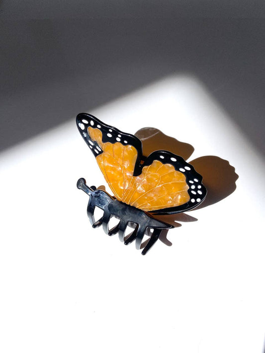 Hand-Painted Eco-Friendly Hair Claw Clip | Orange Monarch Butterfly