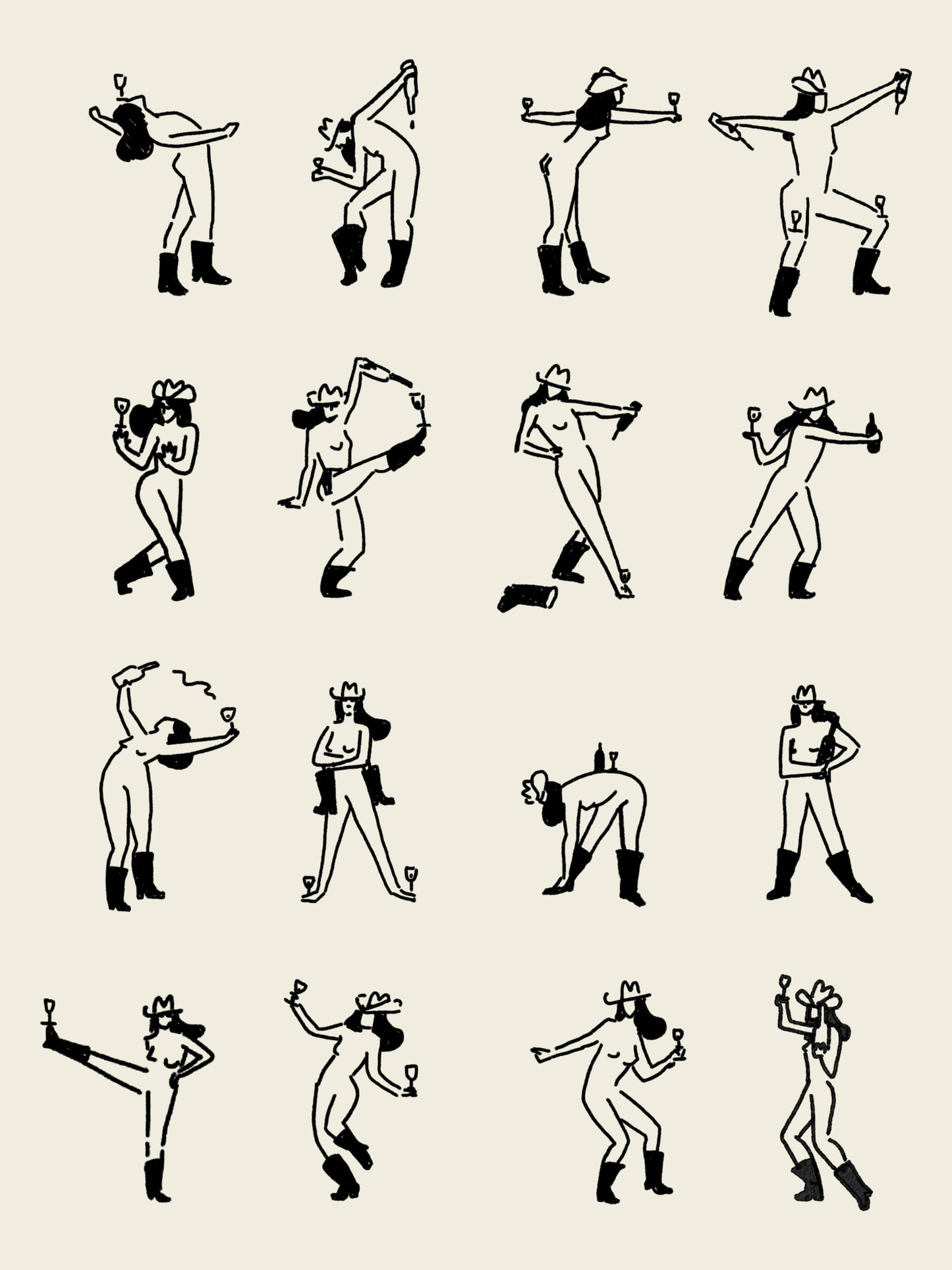 Wine Dancing Cowgirl Minimal Western Wall Art: Medium