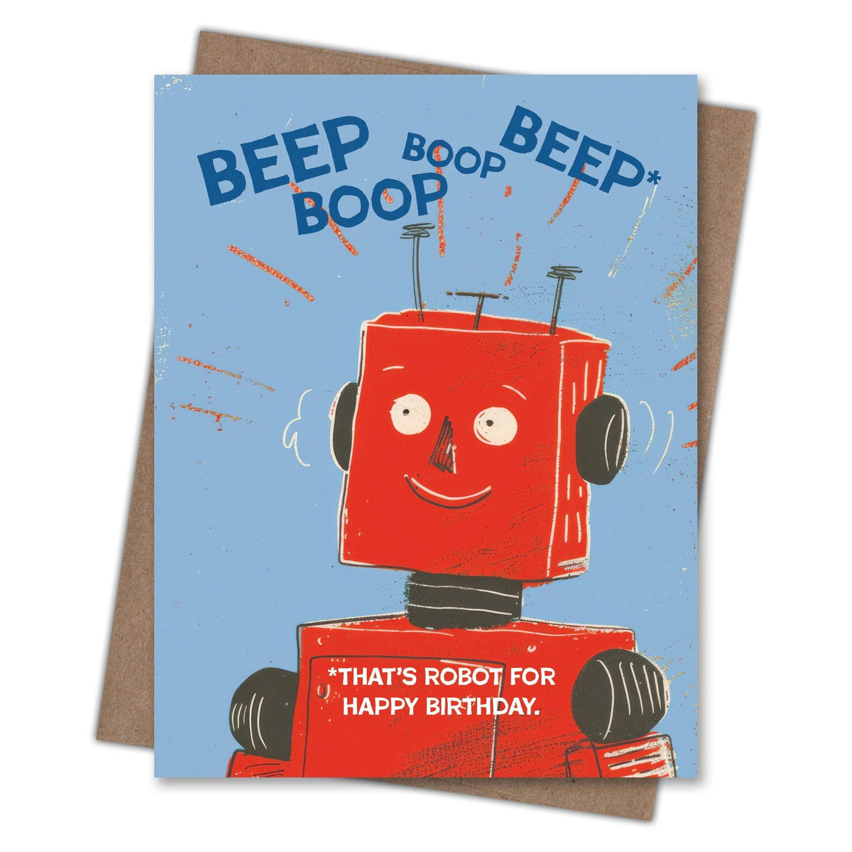 Beep Boop Robot – Recycled Birthday Card for Retro Sci-Fi Fans