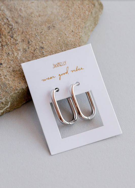 Large Rectangle Hoop Earrings | Silver