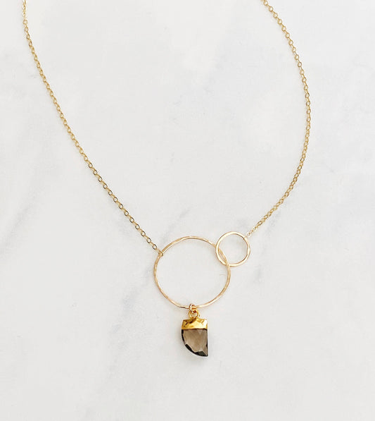 Smokey Quartz Double Circle Necklace
