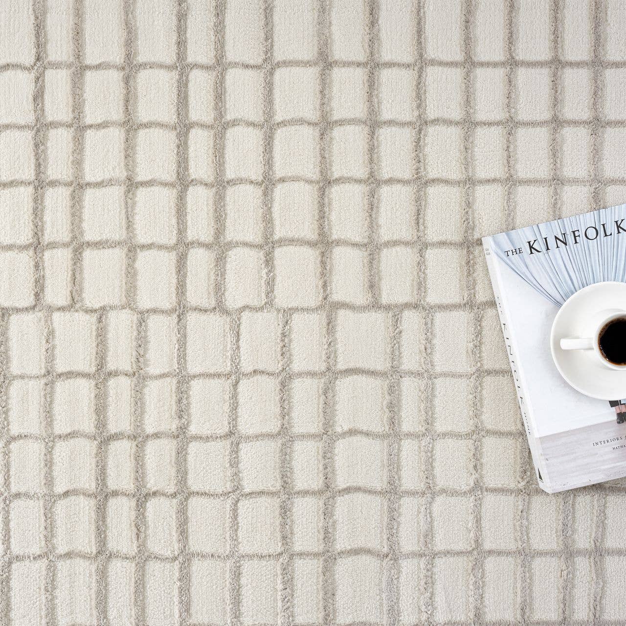 Abani Plush Deco Machine Washable Ivory Taupe Grid Rug: 4' x 6'