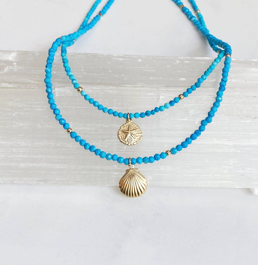 Turquoise beach charm choker: Seashell