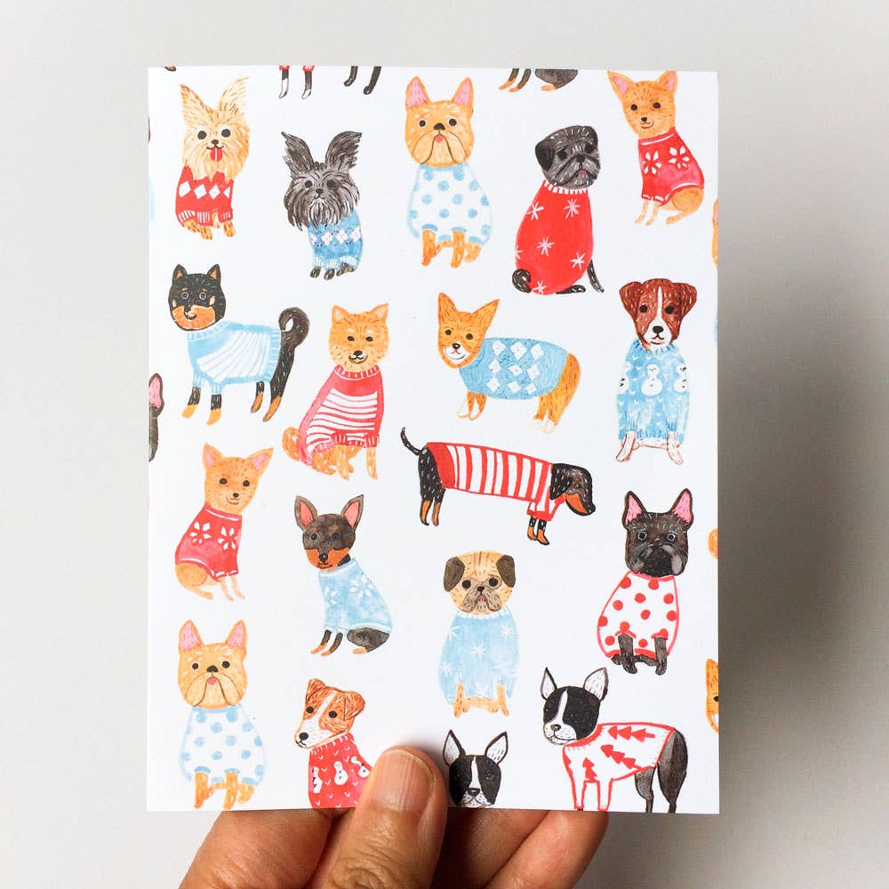Dogs in Sweater Holiday Greeting Card: Single