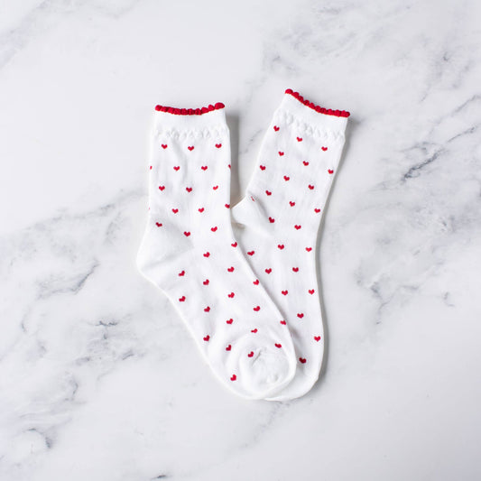 Always Lovely Casual Socks | White/Red Heart