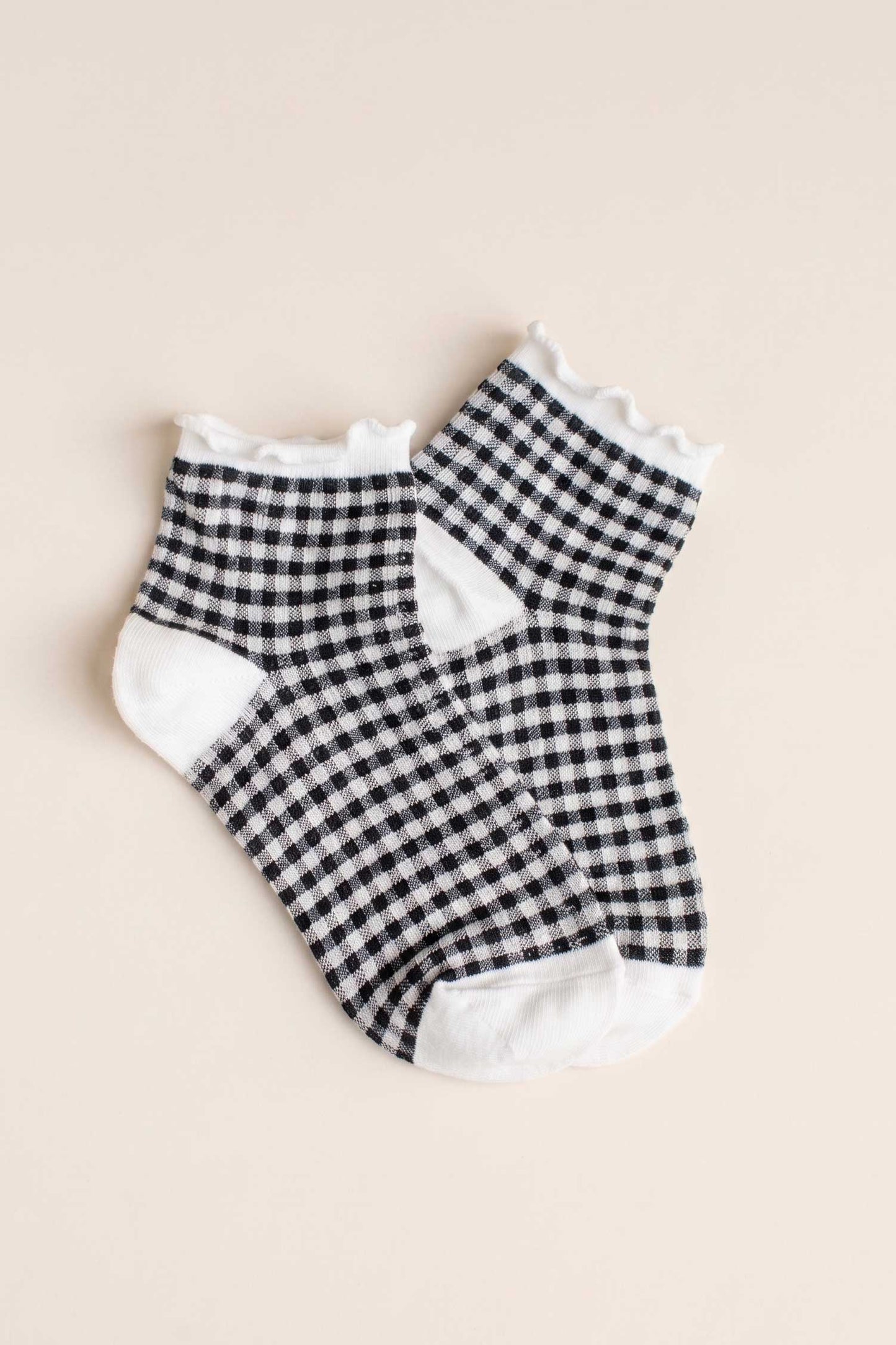Pastel Gingham Ruffle Ankle Socks: Green