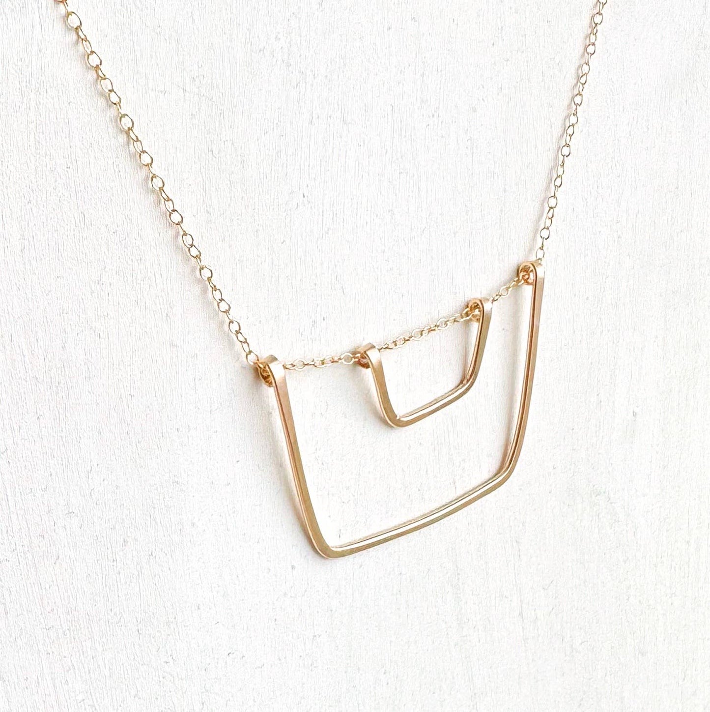 Bold Bucket & Pail Geometric Squares Handmade Necklace: Gold filled / 16"