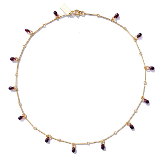 Teardrop Fringe Necklace in Oxblood Glass | 16"