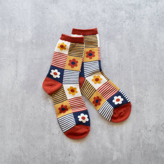 Daisy Multi Striped Socks | Brick & Navy
