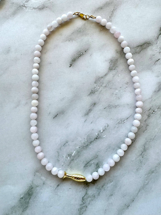 Ashia Beaded Fish Necklace | Rose Quartz