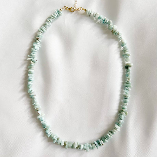 Sanibel Larimar Beaded Necklace Gold Filled