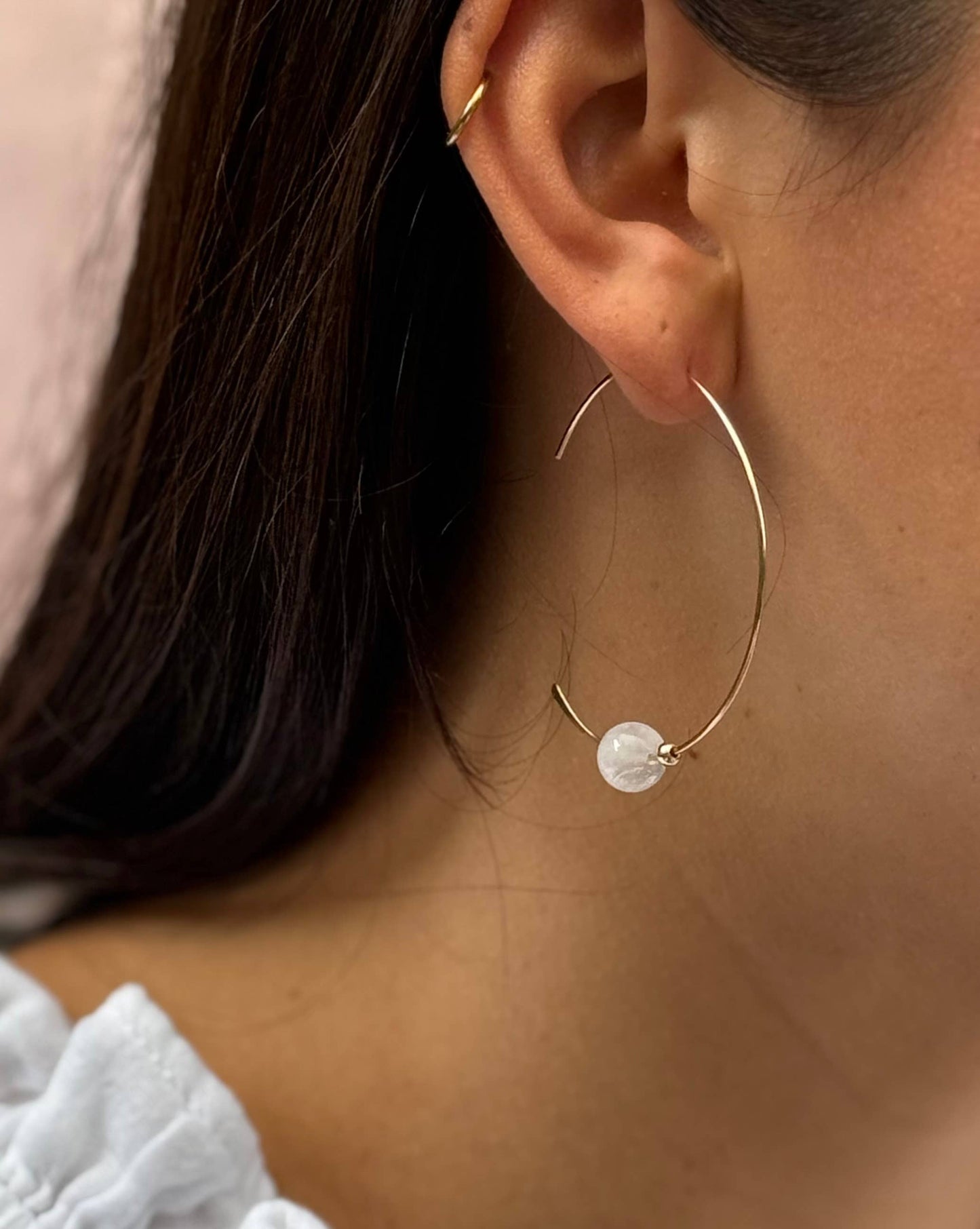 Floating moonstone hoop: Gold Filled