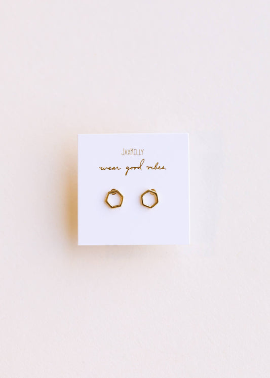 Minimalist Hexagon Earrings | Gold