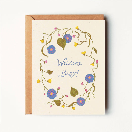 Welcome Baby - Floral Wreath Greeting Card - Eco-Friendly