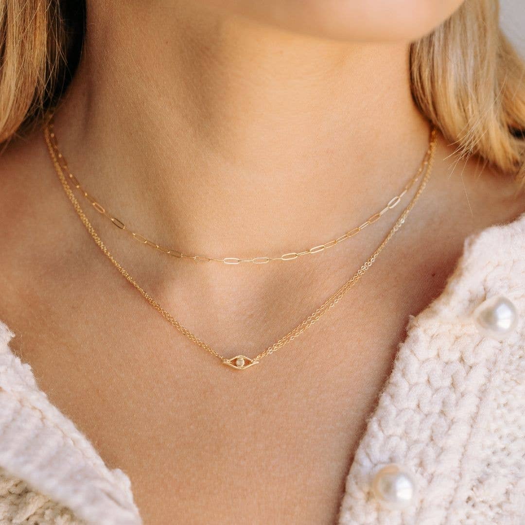 Evil Eye Pendant Necklace in Recycled Brass: Gold