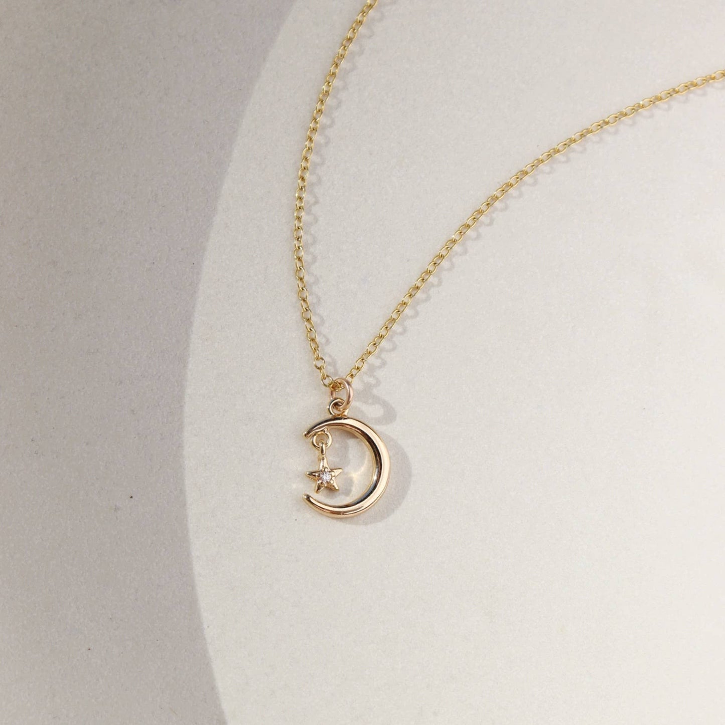 Moon + Star Charm Necklace | 14k Gold Fill / 16"