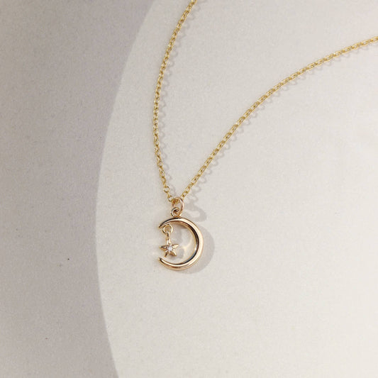 Moon + Star Charm Necklace | 14k Gold Fill / 16"