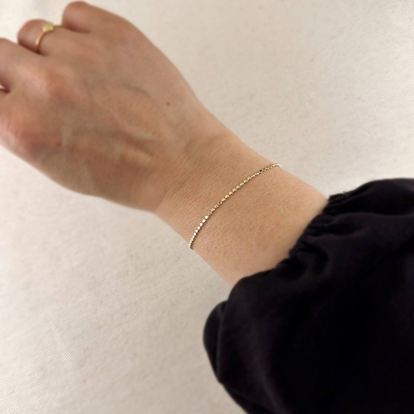 18k Gold Filled 1.5mm Flat Dot Ball Bracelet | 6.5 inches + 2 inch extender