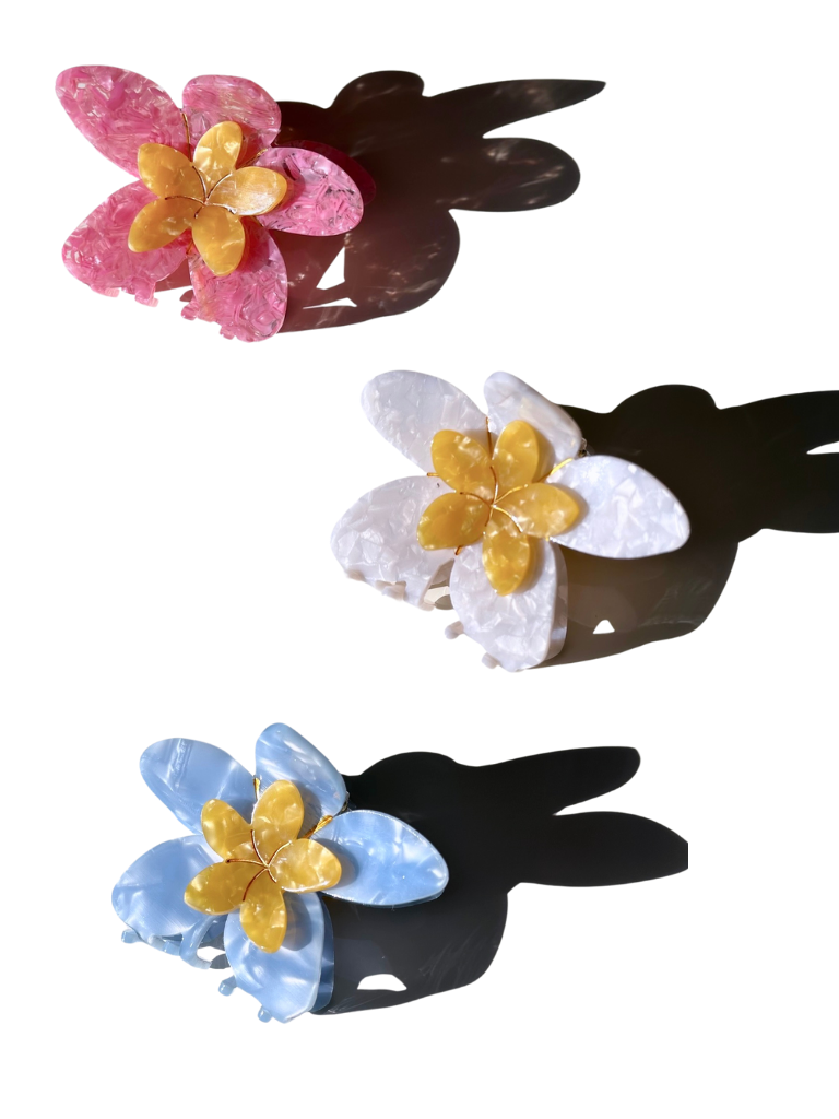 Hand-painted Frangipani Flower Claw Hair Clip | Eco-Friendly: Blue