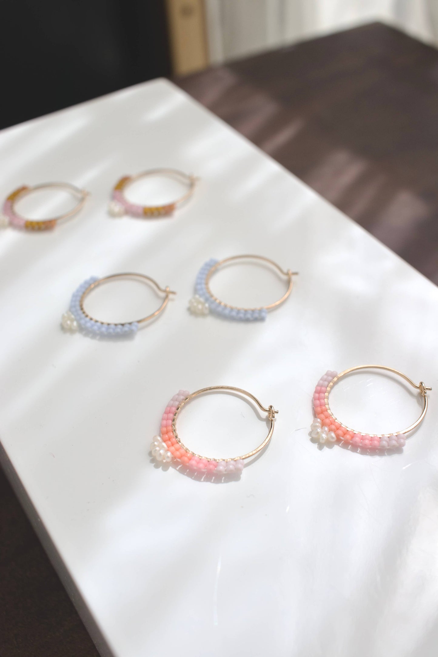 Beach Pearl Hoops | Golden Rod and Aster / Gold Filled