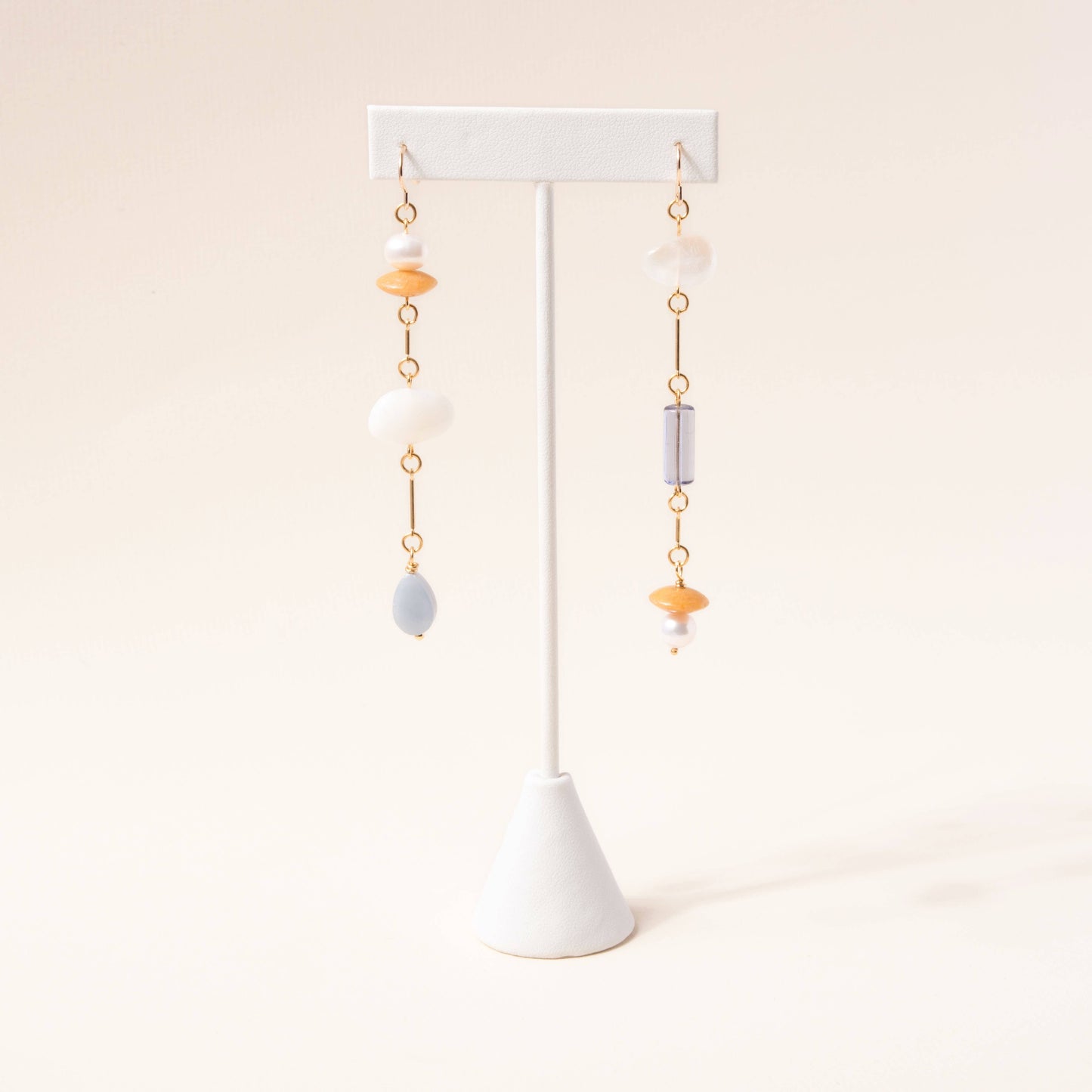 Moonstone, Angelite and Yellow Jade, Composition Earrings