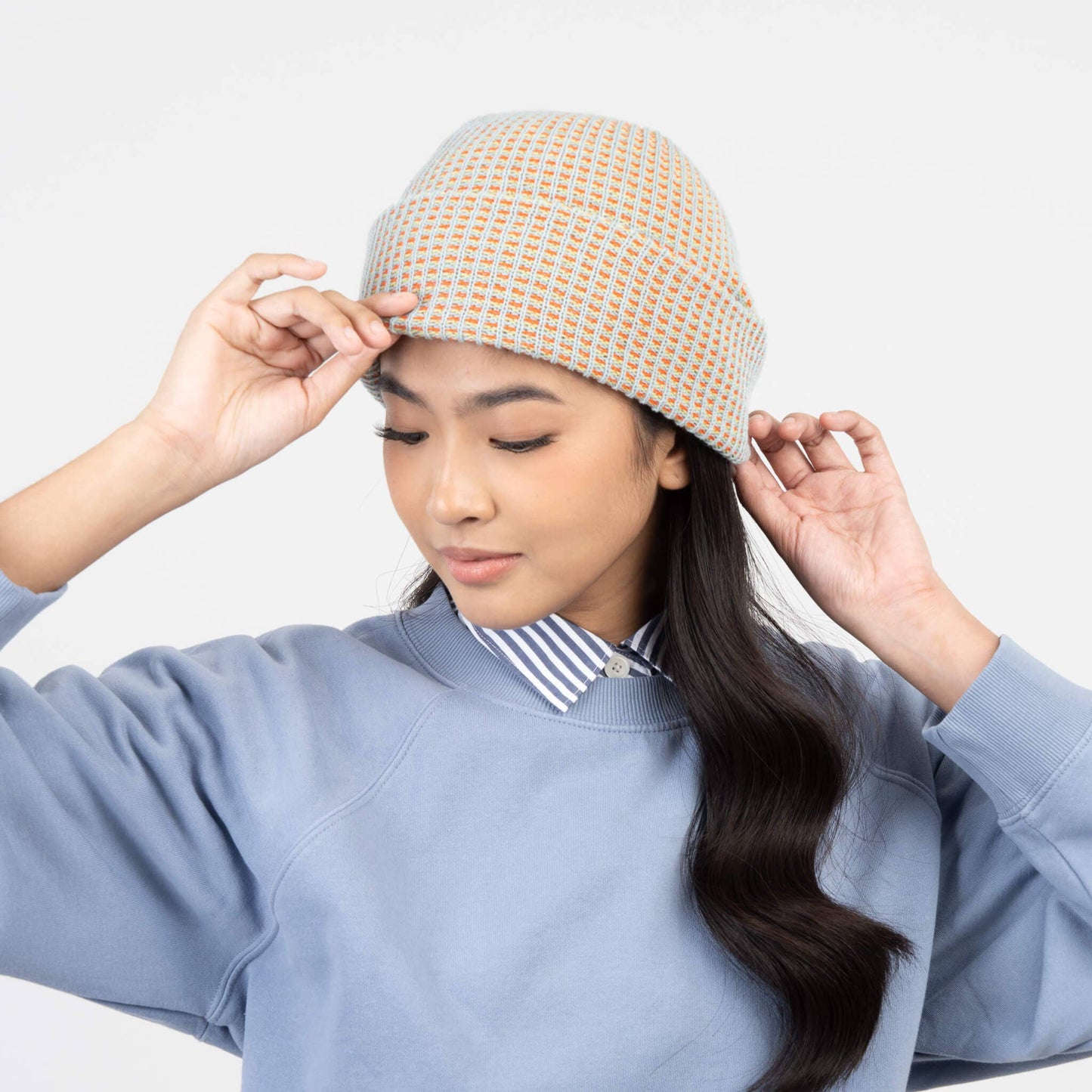 Simple Grid Knit Beanie | Cobalt Peach